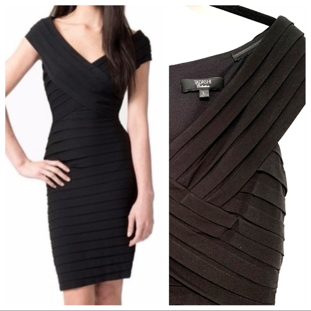 Tadashi Shoji Black Tiered Layered Sheath Dress - Sz L
